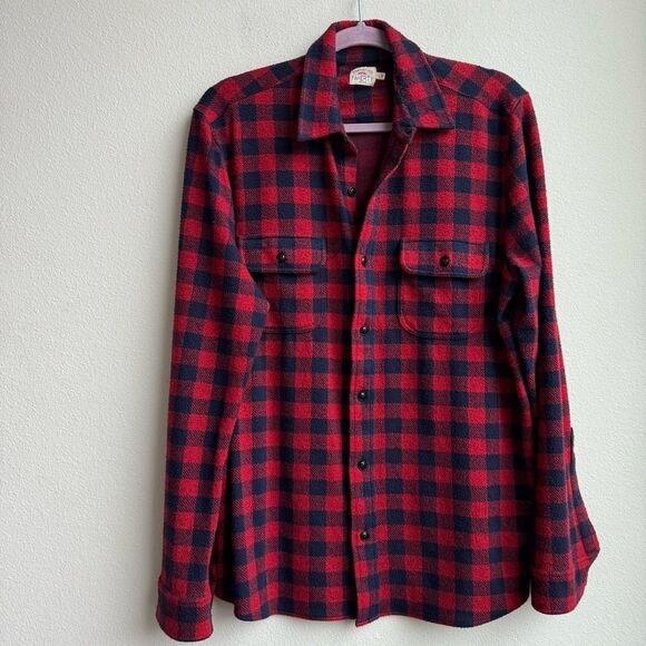 $178 Faherty Mens Legend Sweater Flannel Shirt Red Black Buffalo Size Large - Picture 2 of 13